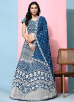 Gerogette Blue Wedding Wear Embroidery Work Readymade Lehenga Choli